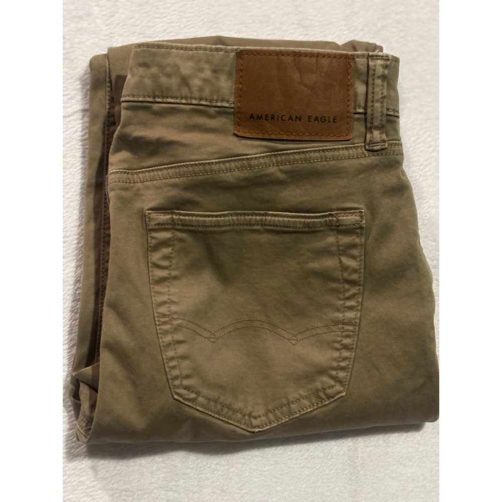 American Eagle Flex Chino Pants Mens 30x31.5 Brown Khaki Slacks Slim Straight